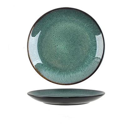 Retro European style porcelain bowls and plates set with round shape on dining table
