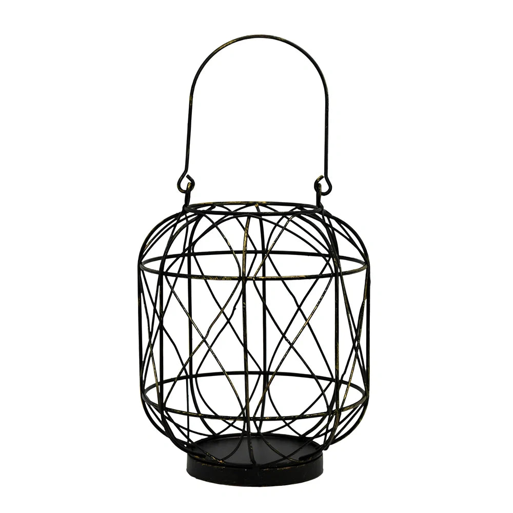 Geometric European iron candlestick with baking paint finish in gold colour, 20cm height