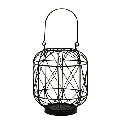 Geometric European iron candlestick with baking paint finish in gold colour, 20cm height