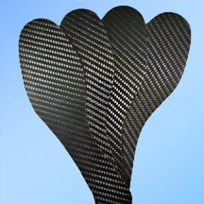 Black 3K carbon fibre full palm running insole showing texture, with size and thickness options displayed.