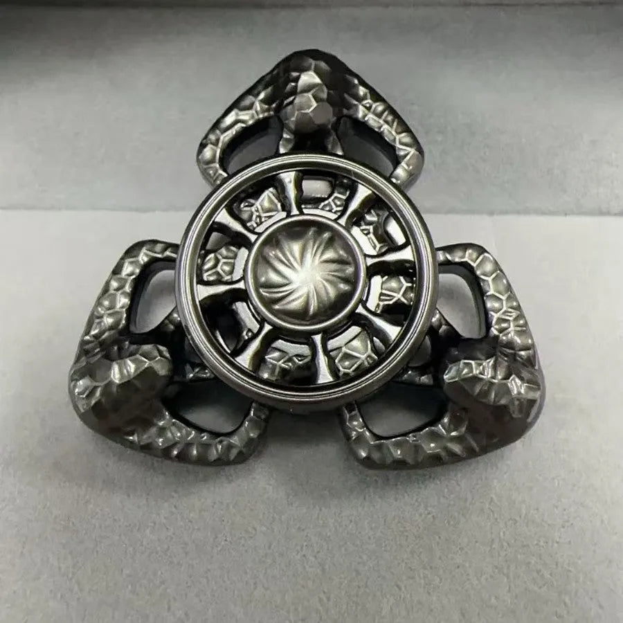 Alloy metal Flame Butterfly design rotating fingertip fidget gyro toy in grey or colourful finish.