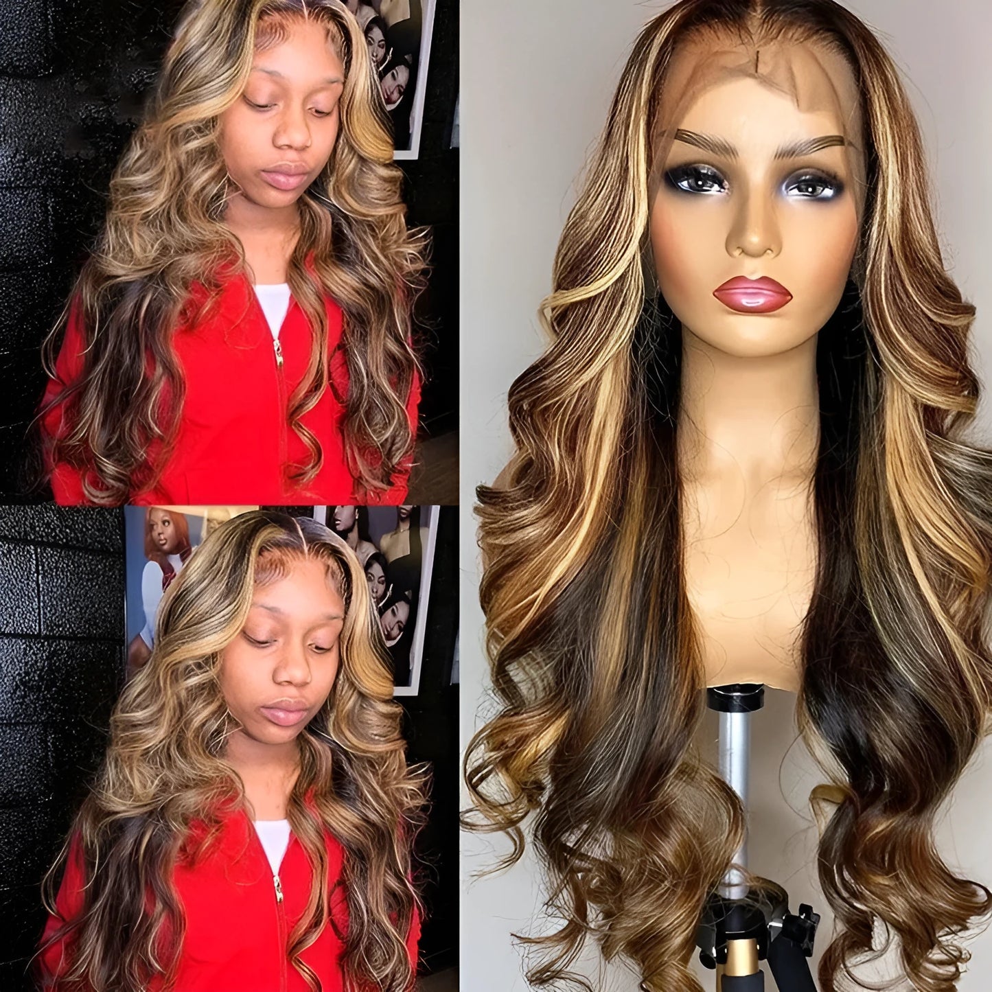 Front lace synthetic wig with gradient colour and long curly style with side bangs