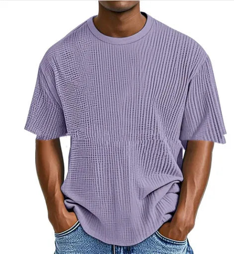 Cotton blend waffle texture short sleeve casual pullover shirt in multiple colour options