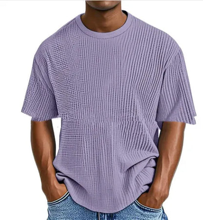 Cotton blend waffle texture short sleeve casual pullover shirt in multiple colour options