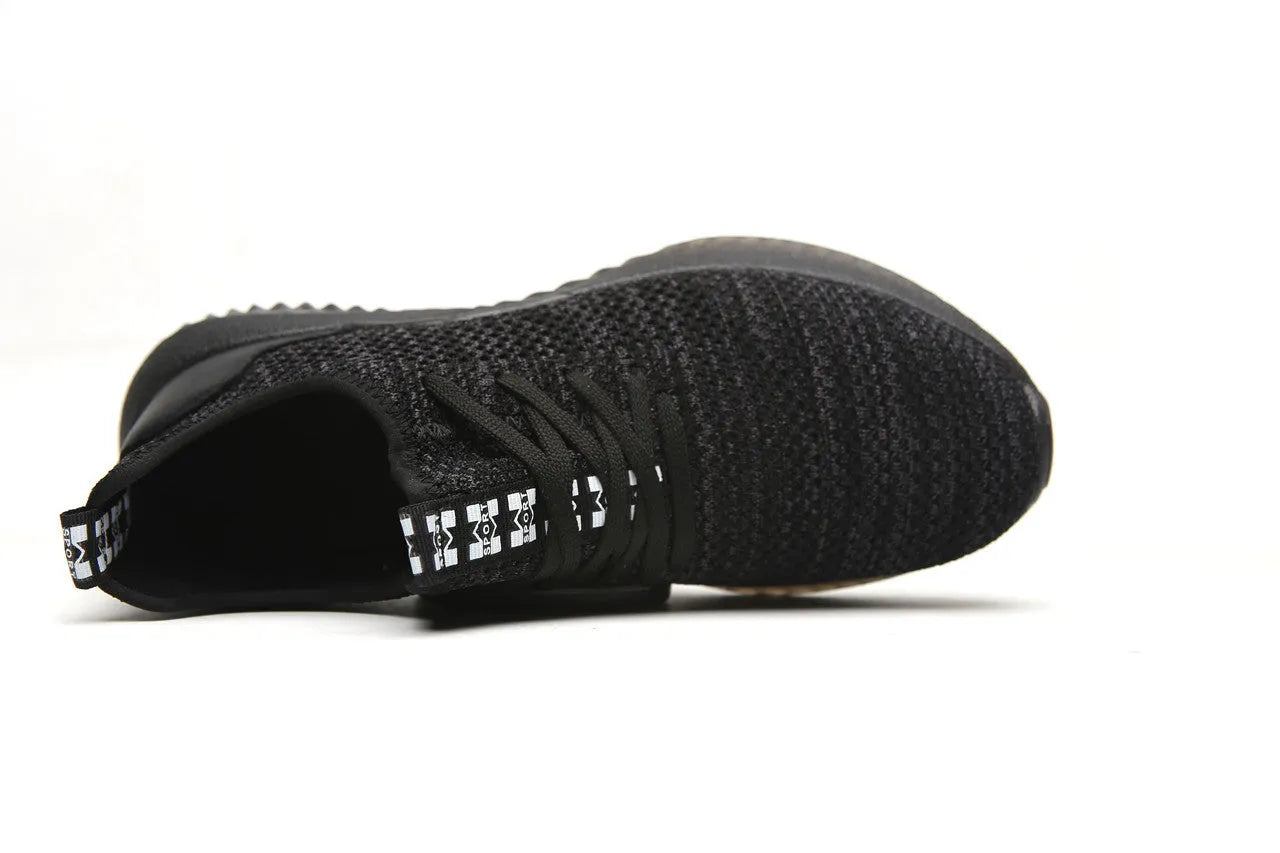 Steel toe cap safety shoes with EVA midsole in black, grey, or dark green, suitable for work and climbing