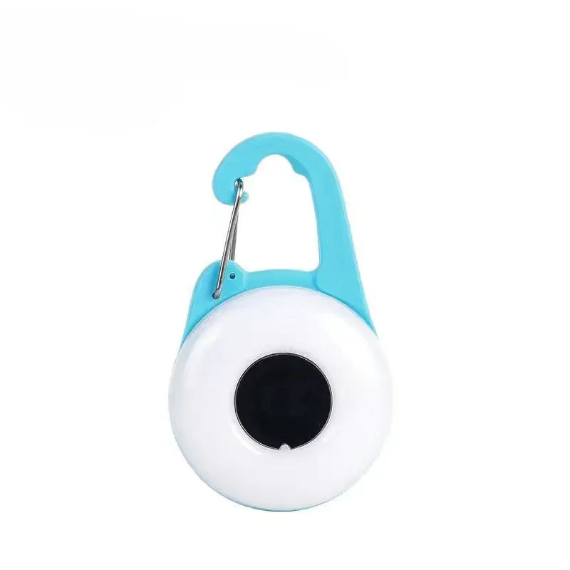 Blue USB-rechargeable dog collar light with LED illumination and adjustable silicone strap for night walks