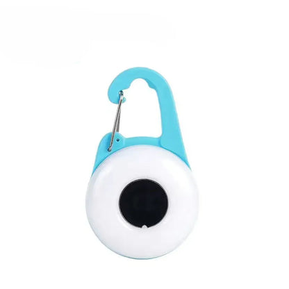 Blue USB-rechargeable dog collar light with LED illumination and adjustable silicone strap for night walks