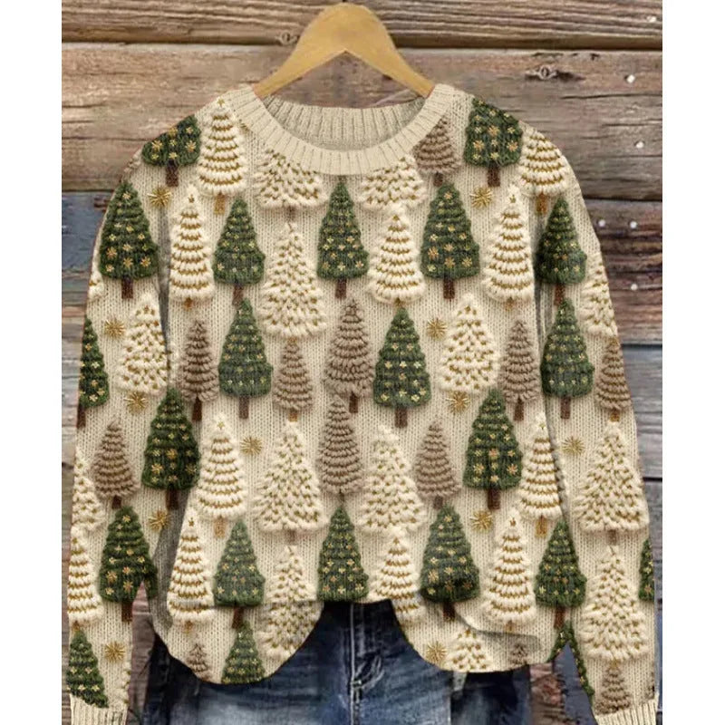 Women's round neck sweater with a colourful digital floral print on polyester fabric.