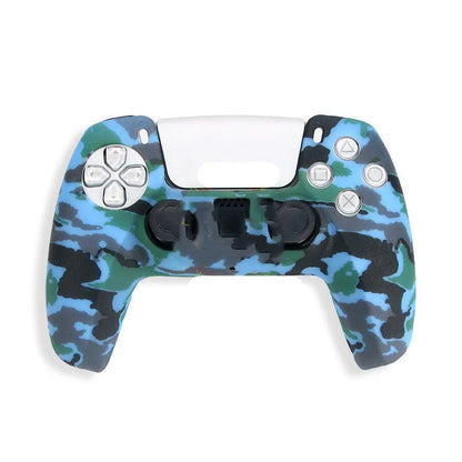 Camouflage pattern silicone protective case for PS5 DualSense controller showing textured grip surface