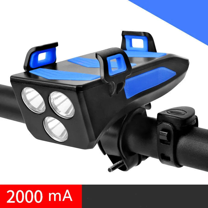 Multifunctional bicycle headlight phone holder with 130dB speaker and power bank, 8.2cm x 12.5cm ABS body