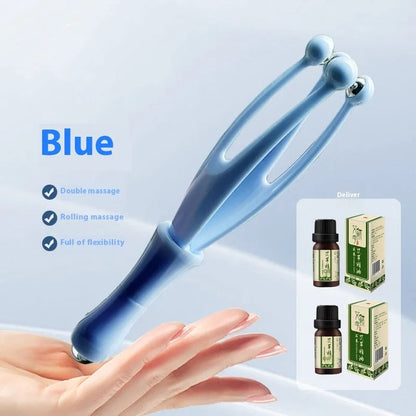 Blue and white steel ball finger massager with electroplated rollers for hand joint care