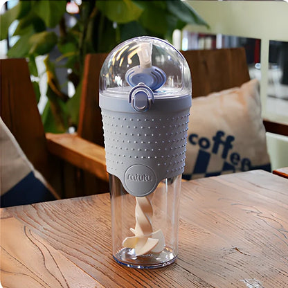 Blue 500ml plastic water bottle with straw and leakproof lid for children