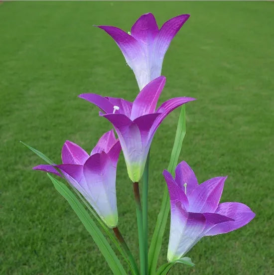 2 pack solar LED lily flower stake lights, purple and white, colour changing, IP65 waterproof, 26.5 inch garden decoration