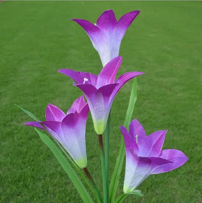 2 pack solar LED lily flower stake lights, purple and white, colour changing, IP65 waterproof, 26.5 inch garden decoration