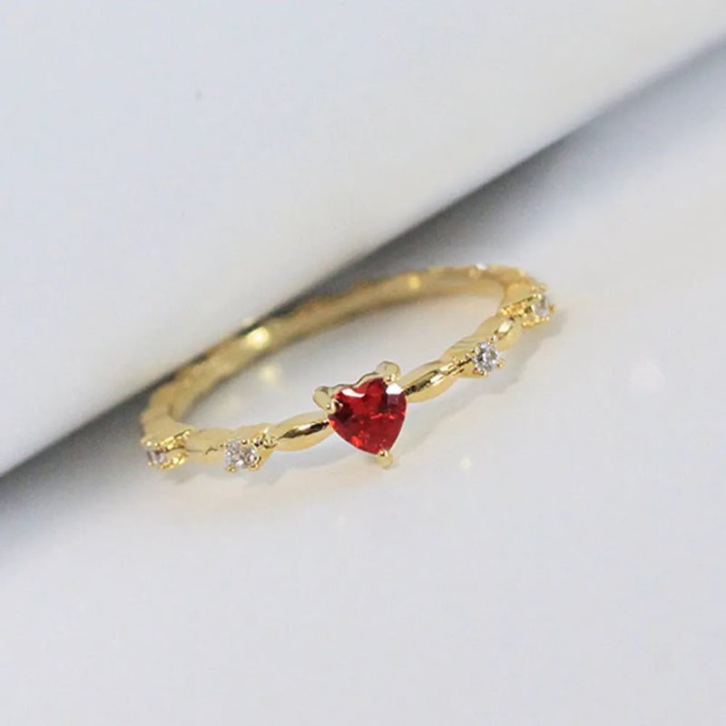 Women's ring fashion personalised zircon peach heart ring in gold or silver tone electroplated copper with adjustable sizing from US size 6 to 10 for jewellery gift giving and daily wear