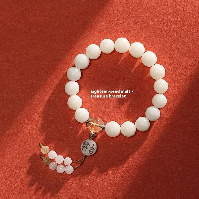 National style Bodhi couple bracelet with Ruyi elements and 10mm round beads
