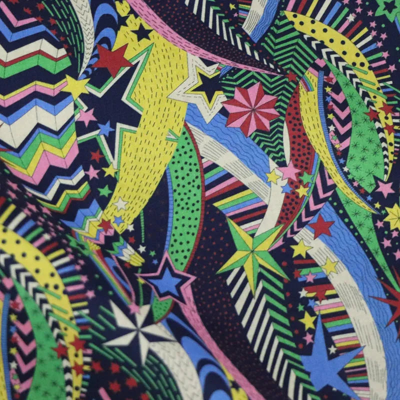 Blue cotton fabric with plant and flower digital printing, 145cm wide textile material