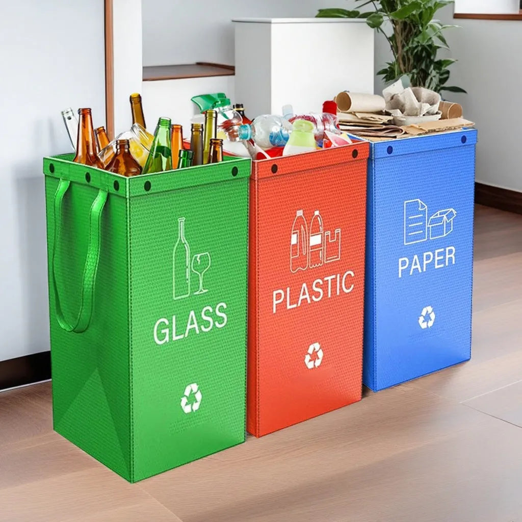40-litre polypropylene rubbish bag showing 30x50x30cm dimensions and colour options including blue, green, and grey variations