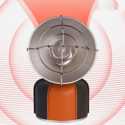 Black and orange portable heating stove with automatic ignition for camping, weighing 215g.