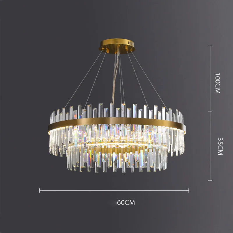 Multi-head crystal ceiling chandelier with stainless steel construction and adjustable height