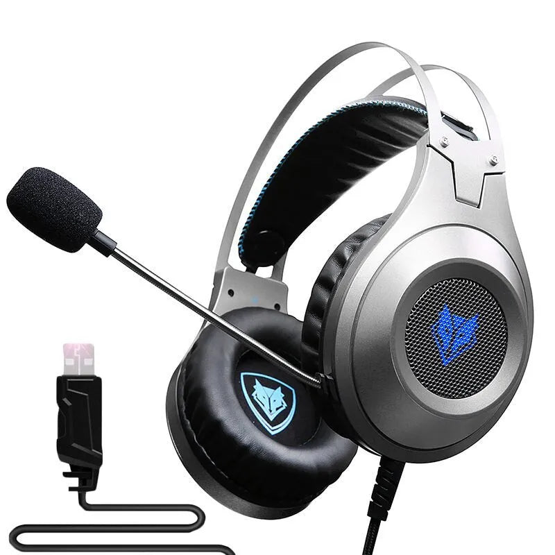 NUBWO N2 black and silver over-ear gaming headset with microphone and volume control.