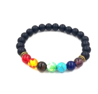 Agate molten rock 8mm energy chakra bracelet with colourful beads and alloy accents