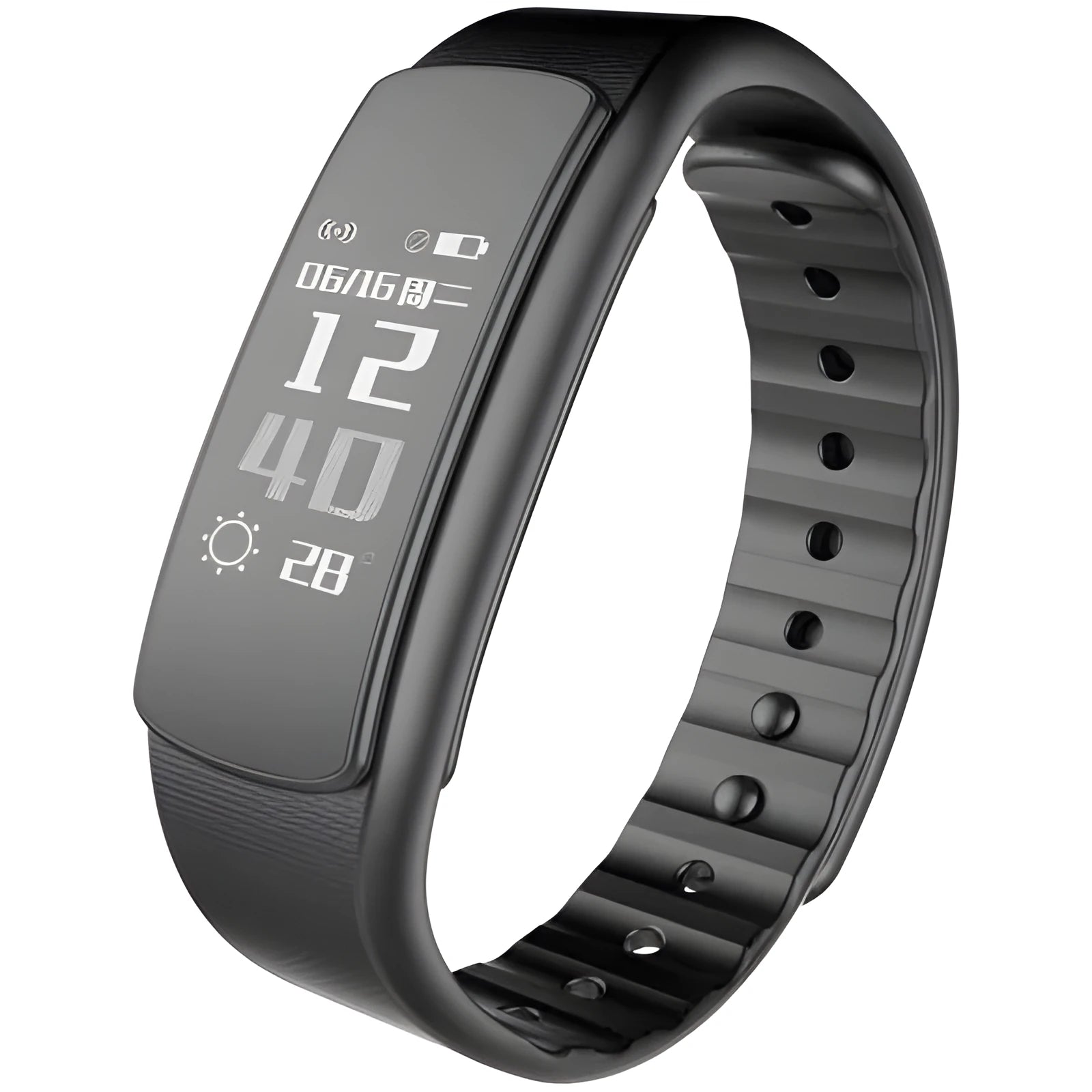 i6 smart sports bracelet with black TPU wristband and 0.96-inch touchscreen display.
