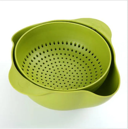 Blue double-deck plastic kitchen basket for washing rice, fruits and vegetables