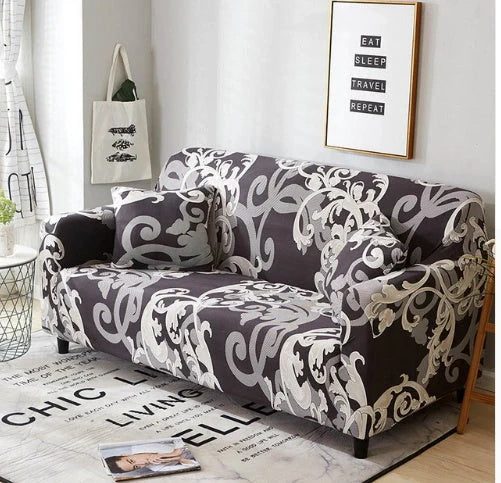Elastic sofa cover in navy blue with high-density fabric for stain protection