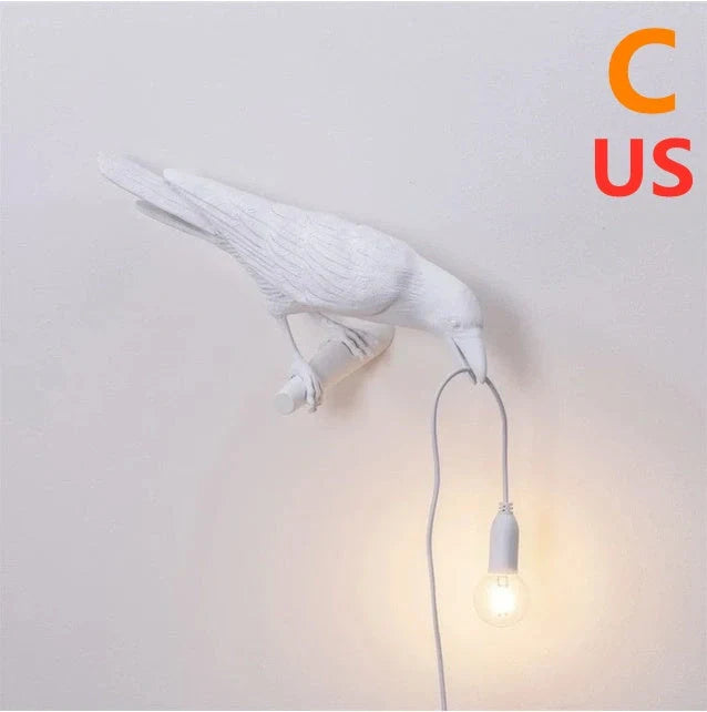 Creative Auspicious Bird Resin Wall Lamp Decoration in white or black
