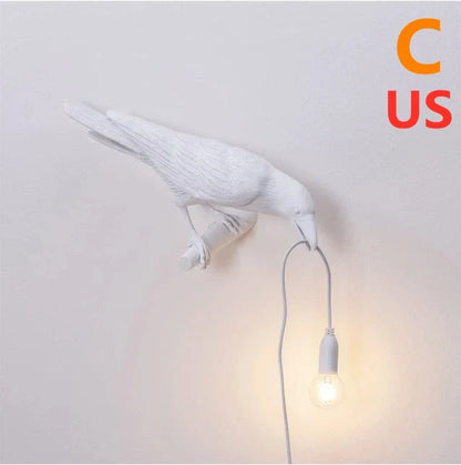 Creative Auspicious Bird Resin Wall Lamp Decoration in white or black