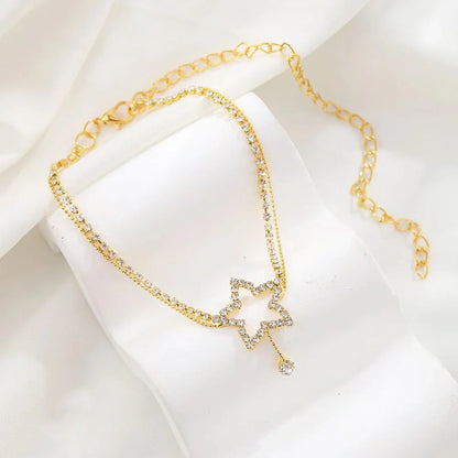 Elegant Rhinestone Star & Heart Anklet for Women in gold and silver