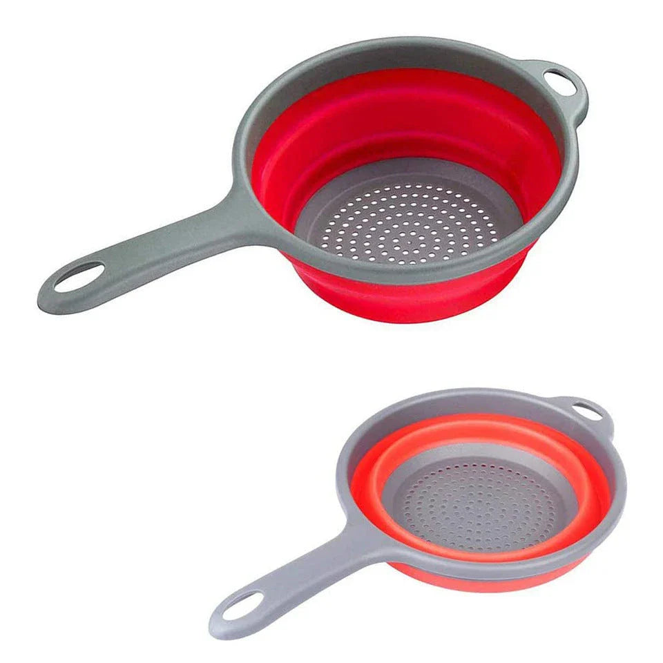 Collapsible silicone colander for washing and draining fruits and vegetables in the kitchen
