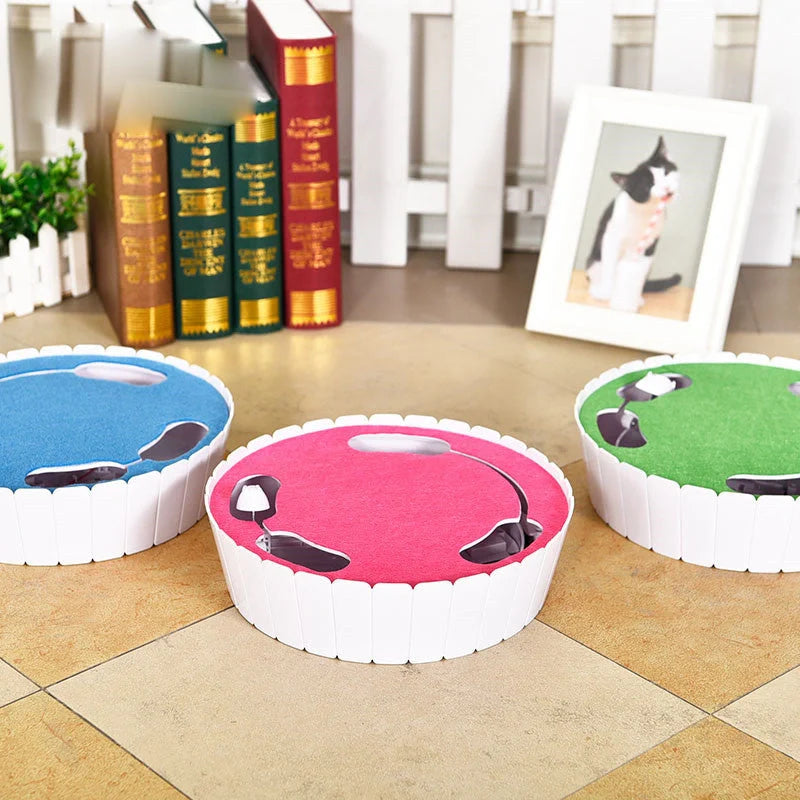 Automatic Mouse Cat Teaser in green, rose red, and blue with remote control