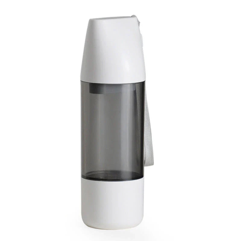 Portable Dog Water Bottle with Segmented Water Cup and Food Container, Leak-Proof Design, and Push-Button Water Dispenser