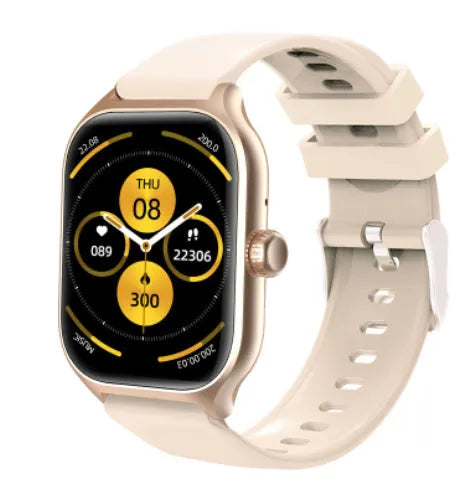Bluetooth smart watch with touch screen display showing health metrics on silicone strap