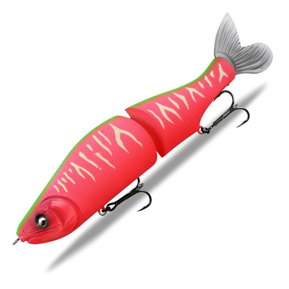 A 185mm hard plastic fishing swim bait in a natural green colour with detailed scales and 3D eyes.