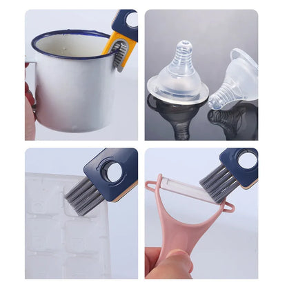 Blue and grey 4-in-1 multifunctional cup cleaning brush set with silicone and wire tools.