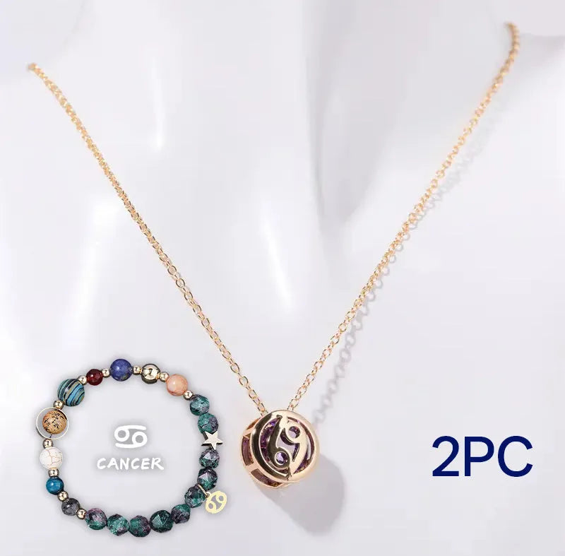 Natural stone beaded necklace and bracelet jewellery set showing 55cm length and 6mm bead size