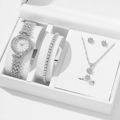 Diamond women's watch with rhinestone quartz bracelet in golden, silver, and rose gold suits