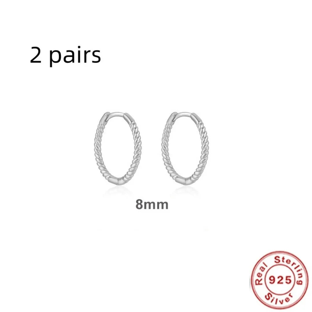 Sterling silver twisted string round ring earrings in gold or platinum colour