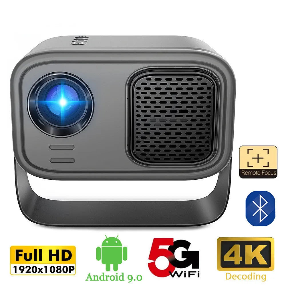 Black portable smart projector with Android system and remote control for HD presentations