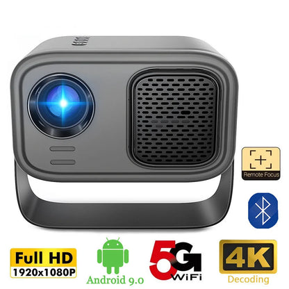 Black portable smart projector with Android system and remote control for HD presentations