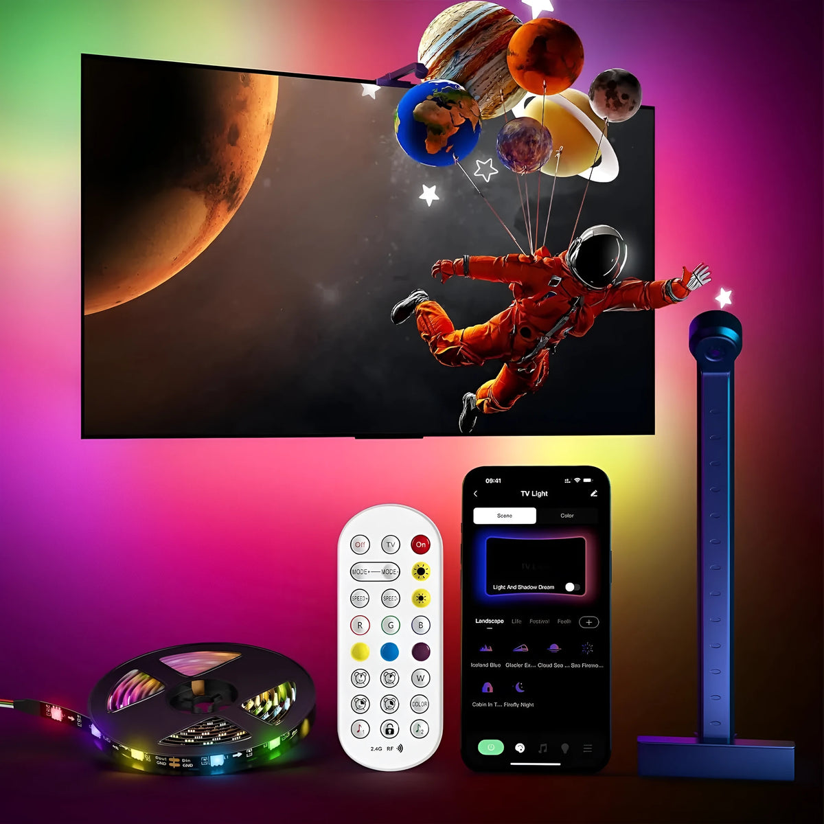 5-metre long RGB LED light strip with remote control for desktop and TV background screen synchronisation