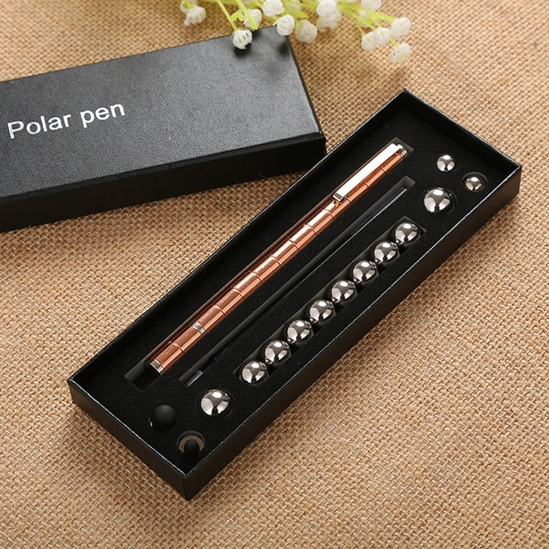 Modular magnetic pen with erasable ink, stress-relieving fidget features, and interchangeable components