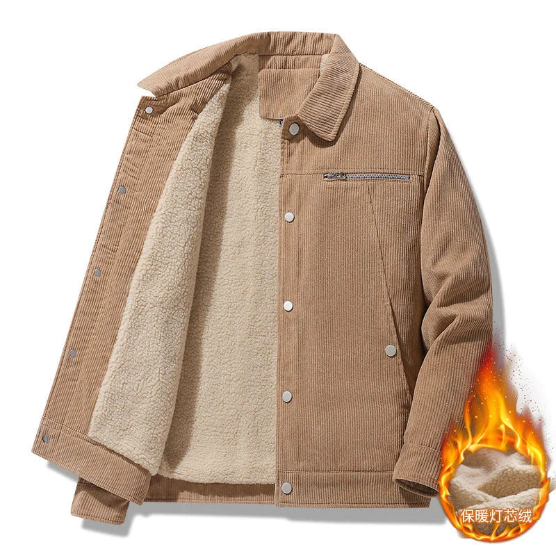 Retro slim corduroy jacket in gray, black, khaki, and army green with thick lapels
