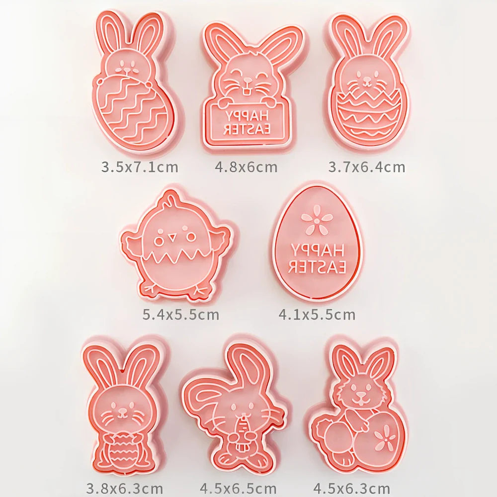 8-piece plastic cartoon bunny and Easter egg biscuit molds, irregular shapes 6-10cm wide for easy dough pressing