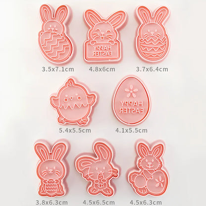 8-piece plastic cartoon bunny and Easter egg biscuit molds, irregular shapes 6-10cm wide for easy dough pressing