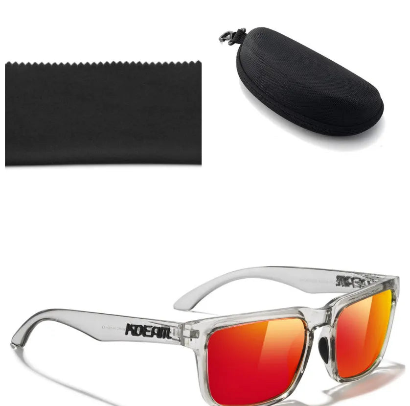 Square polarised sunglasses with TAC lenses and PC frames in multiple colour options.