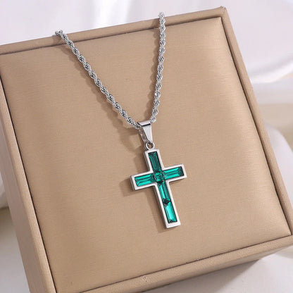 Elegant European and American-inspired diamond cross necklace with unique geometric design and vibrant, fade-resistant finish